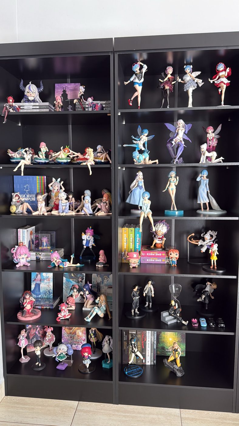 Estante preta com figures