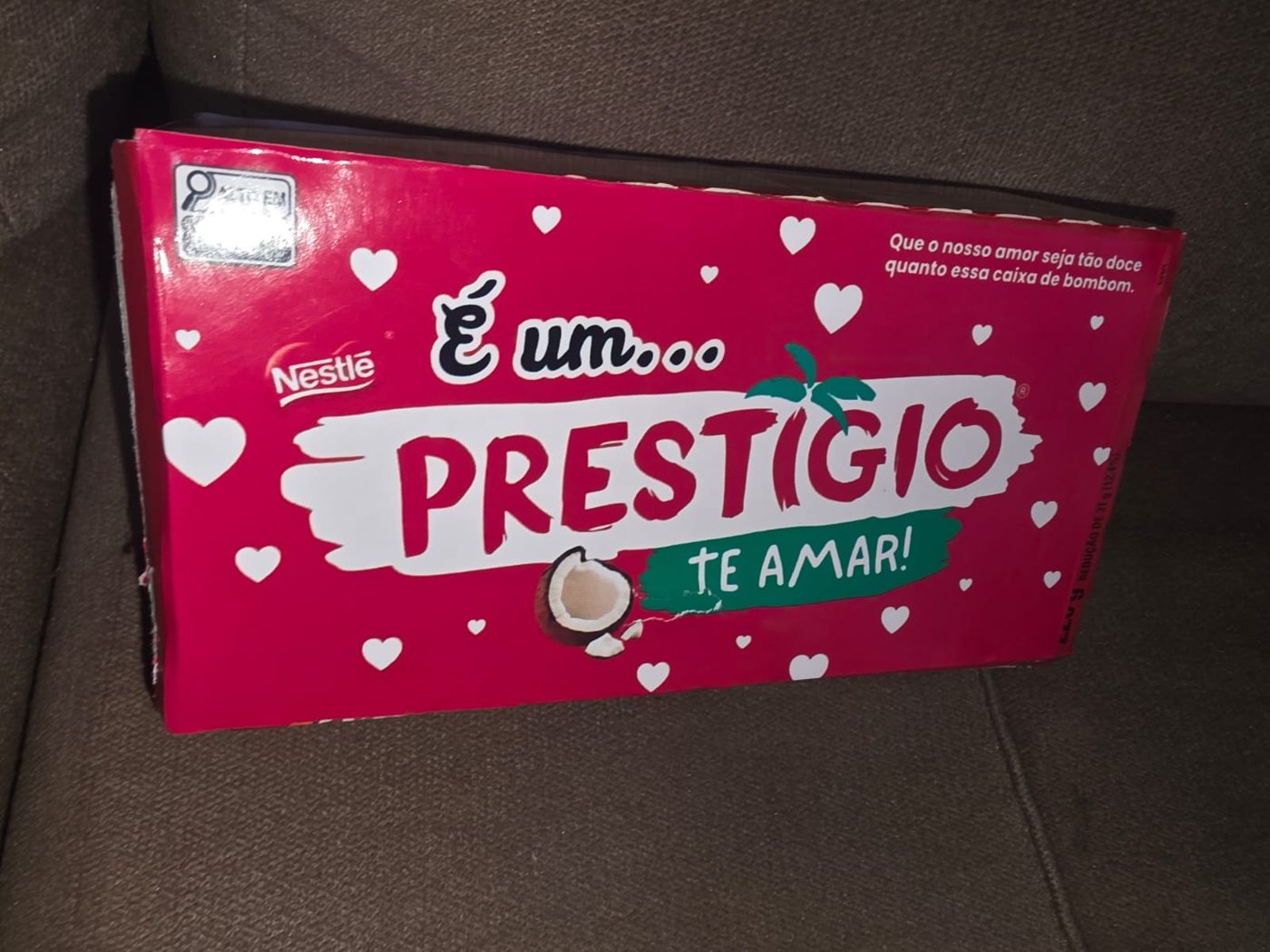 Caixa de bombom Prestígio com recado